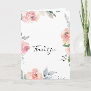 Elegant Pink Blush Vertical Folded Wedding Letterpress Thank You Card