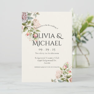 Elegant Pink Blush Watercolor Floral Wedding Invitation