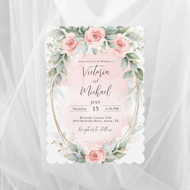 Elegant Pink Blush Watercolor Roses Wedding Invitation (Creator Uploaded)
