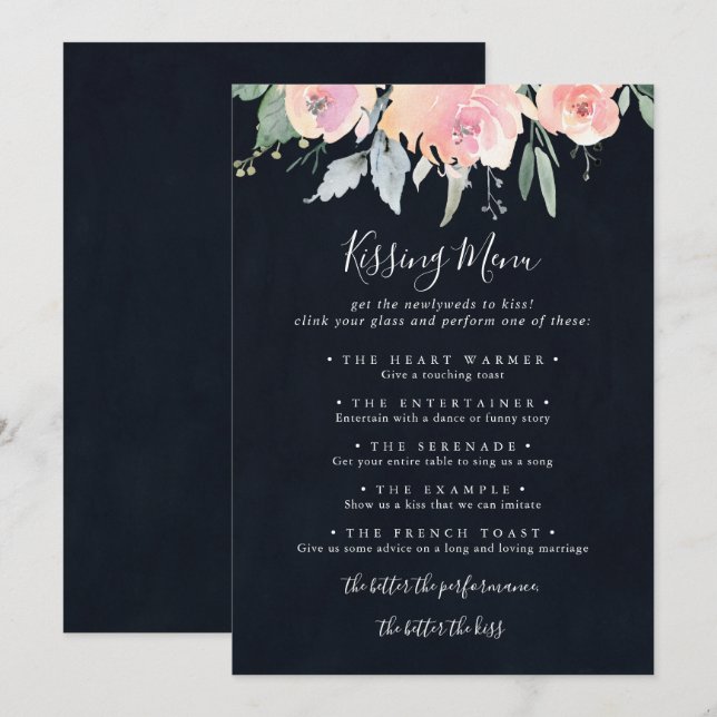 Elegant Pink Blush Wedding Kissing Menu Game Card (Front/Back)