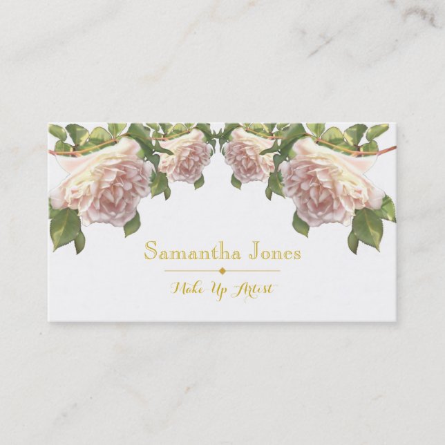Elegant pink blush white roses business card (Front)
