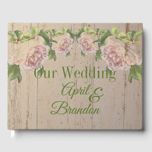 Elegant pink blush white roses guest book