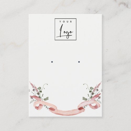 Elegant Pink Blush Wildflower Ribbon Logo Earring Business Card