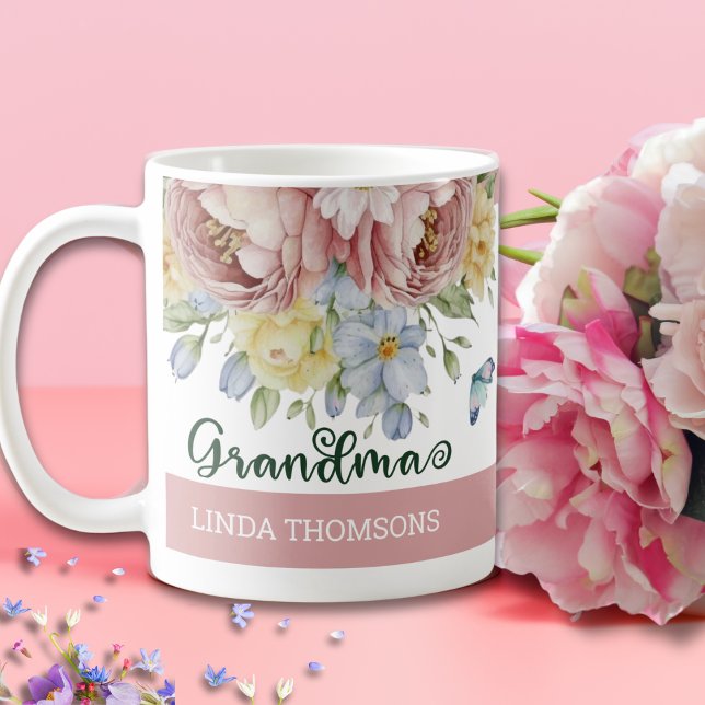 Elegant Pink Blush Yellow Spring Floral Grandma Coffee Mug (Creator Uploaded)