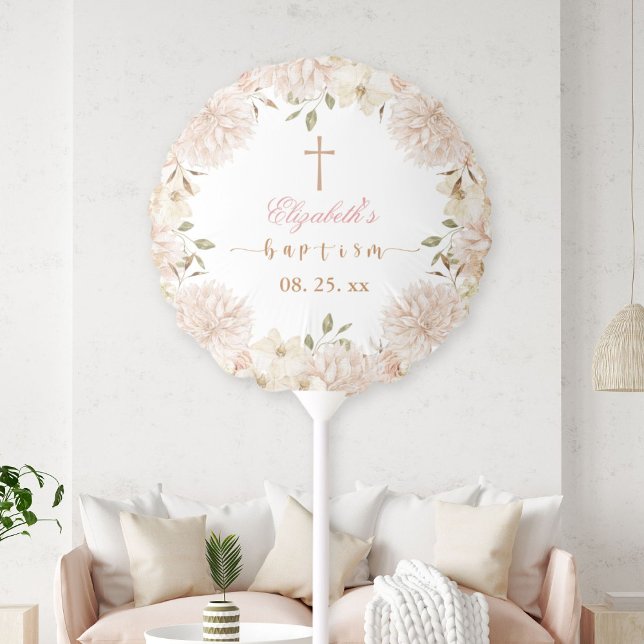 Elegant Pink Boho Floral Baptism Balloon (Creator Uploaded)
