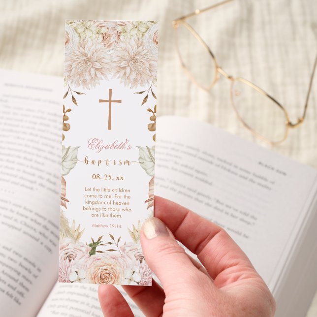 Elegant Pink Boho Floral Baptism  Bookmarks (Hand)