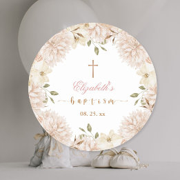 Elegant Pink Boho Floral Baptism Classic Round Sticker