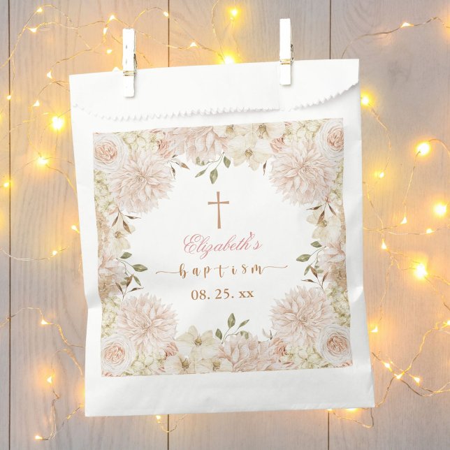 Elegant Pink Boho Floral Baptism  Favor Bag (Creator Uploaded)