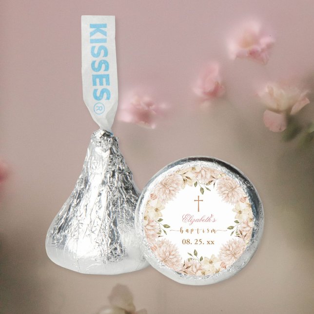 Elegant Pink Boho Floral Baptism  Hershey®'s Kisses® (Creator Uploaded)