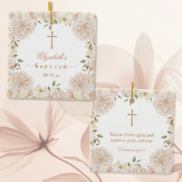 Elegant Pink Boho Floral Baptism Ornament