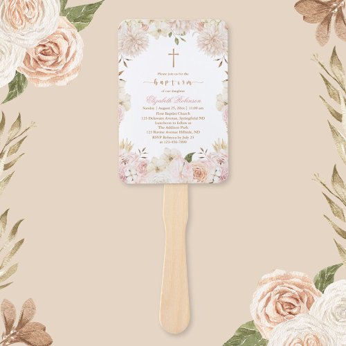 Elegant Pink Boho Floral Baptism Set of Fans