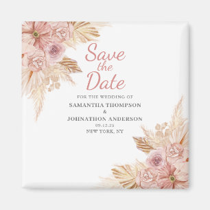 Elegant Pink Boho Floral Botanical Save The Date Magnet