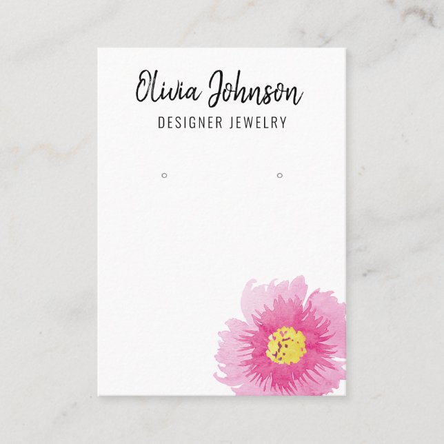 Elegant Pink Boho Floral Jewelry Earring Display  Business Card (Front)