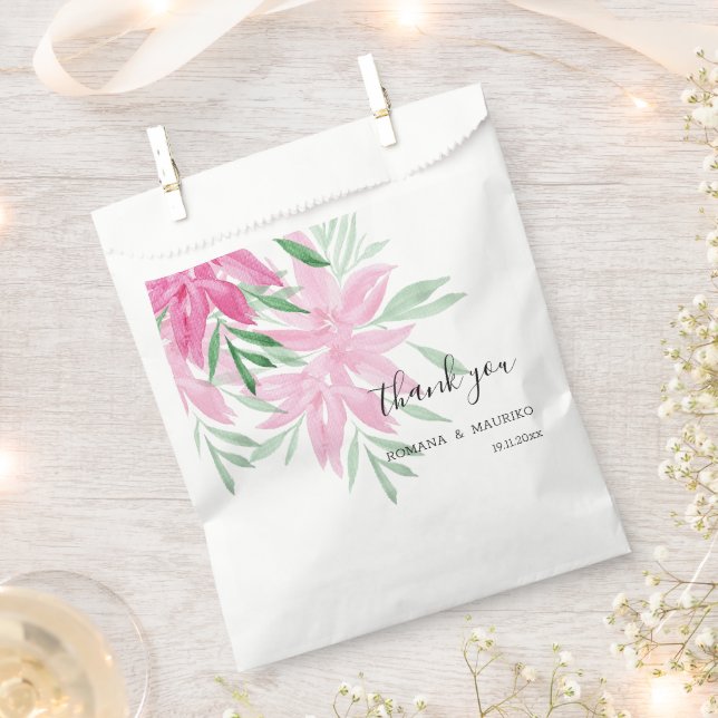 Elegant Pink Boho Floral Watercolor Favor Bag (Clipped)