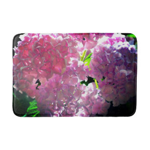 Elegant pink boho florals flowers hydrangeas bathroom mat