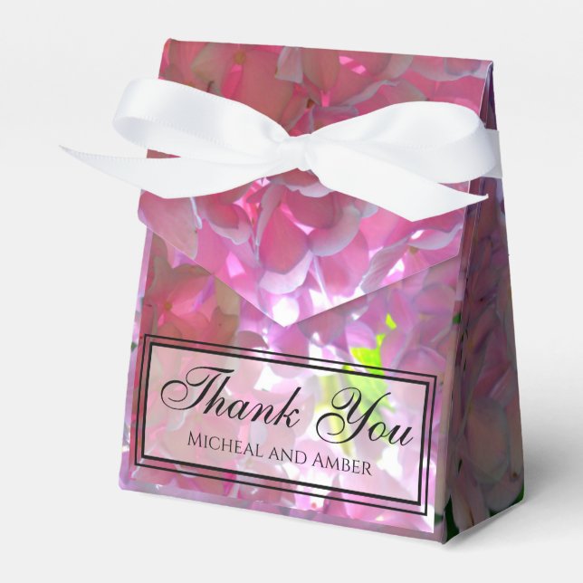 Elegant pink boho florals flowers hydrangeas favor boxes (Front Side)