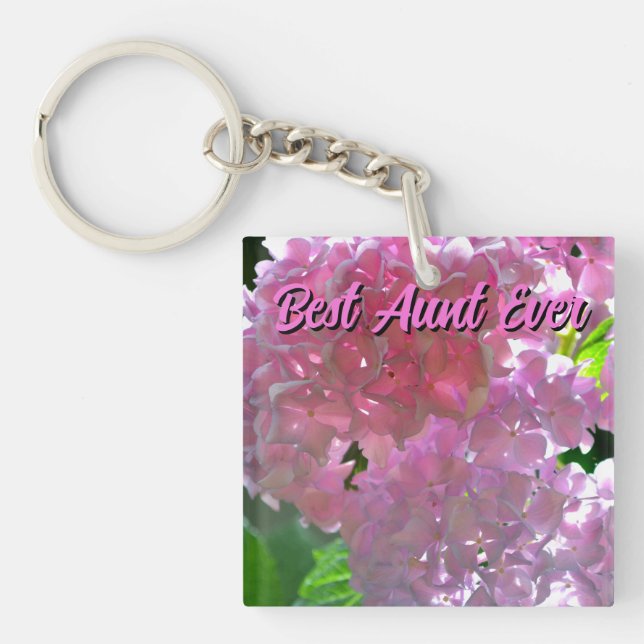 Elegant pink boho florals flowers hydrangeas keychain (Front)