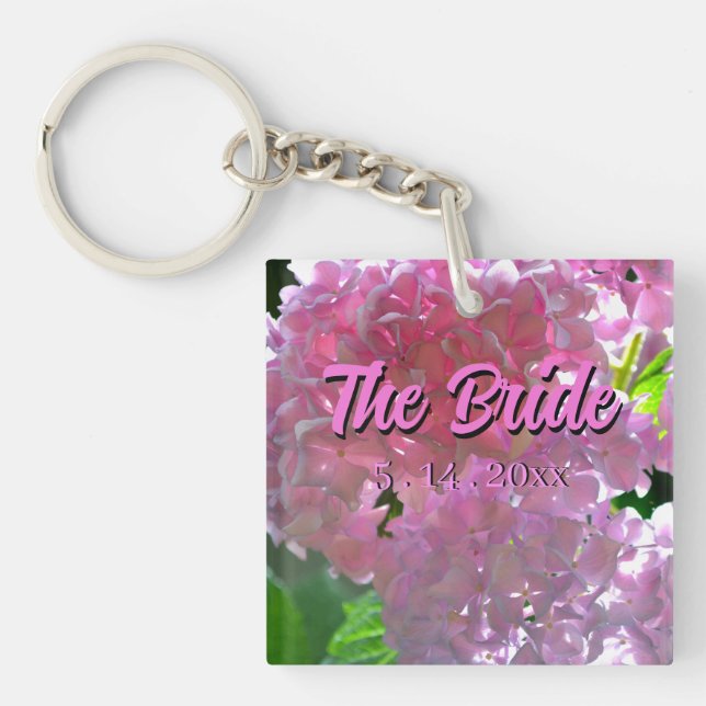 Elegant pink boho florals flowers hydrangeas keychain (Front)