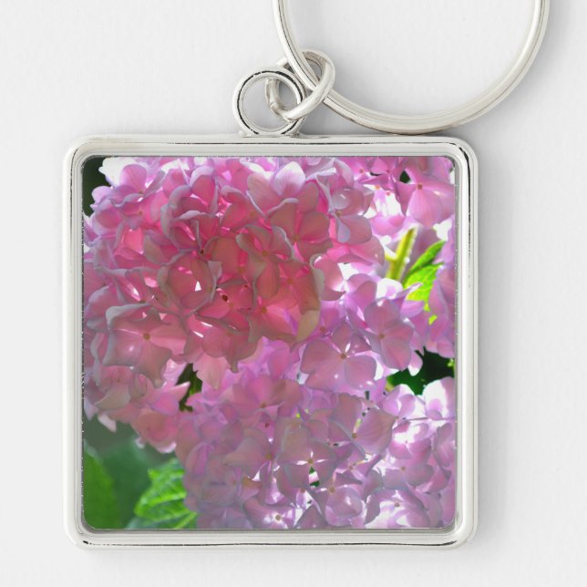 Elegant pink boho florals flowers hydrangeas keychain (Front)
