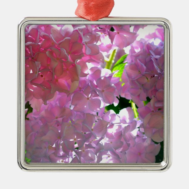 Elegant pink boho florals flowers hydrangeas metal ornament (Front)
