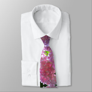 Elegant pink boho florals flowers hydrangeas neck tie
