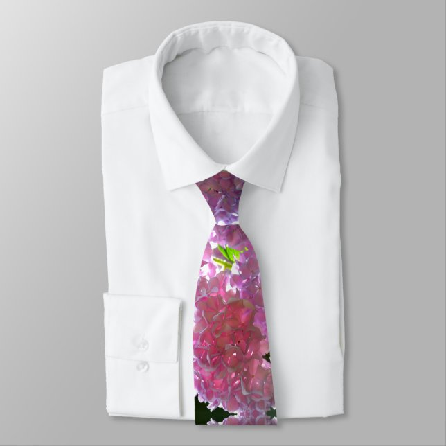Elegant pink boho florals flowers hydrangeas neck tie (Tied)