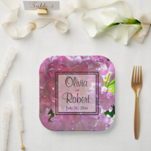 Elegant pink boho florals flowers hydrangeas paper plates