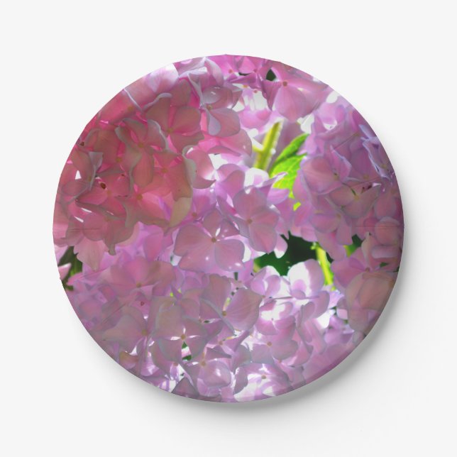Elegant pink boho florals flowers hydrangeas paper plates (Front)