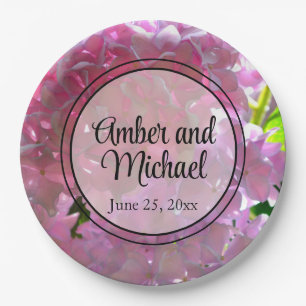Elegant pink boho florals flowers hydrangeas paper plates