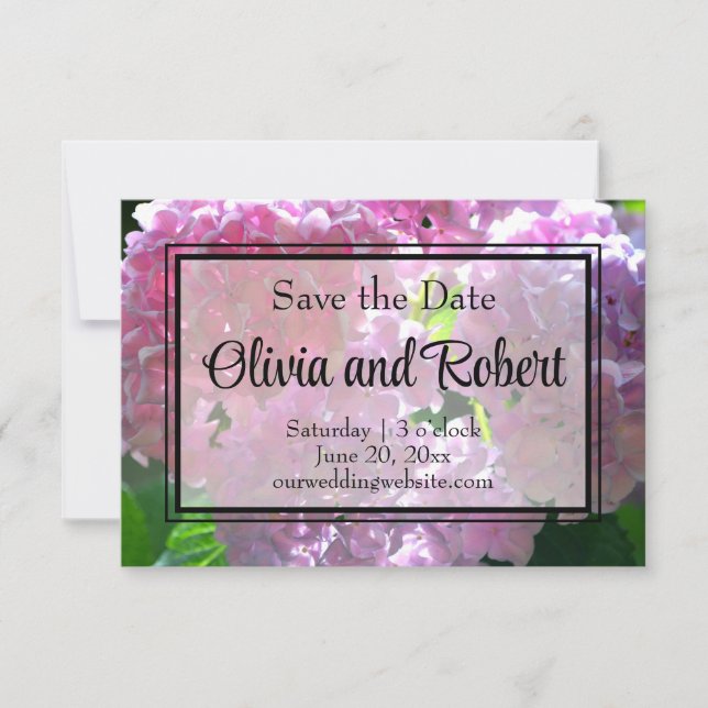 Elegant pink boho florals flowers hydrangeas save the date (Front)