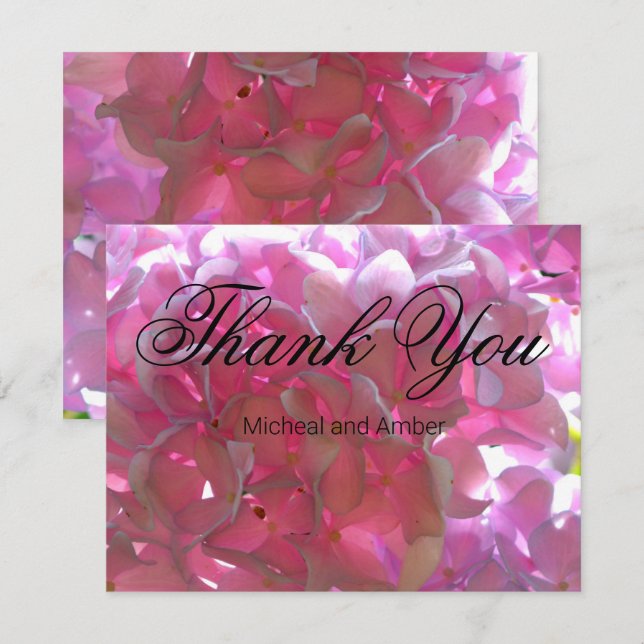 Elegant pink boho florals flowers hydrangeas thank you card (Front/Back)