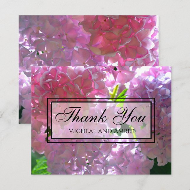 Elegant pink boho florals flowers hydrangeas thank you card (Front/Back)