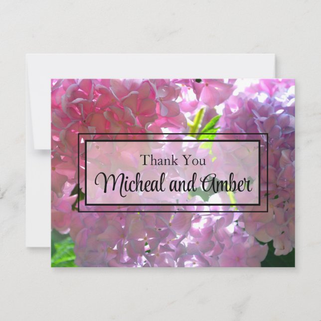 Elegant pink boho florals flowers hydrangeas thank you card (Front)