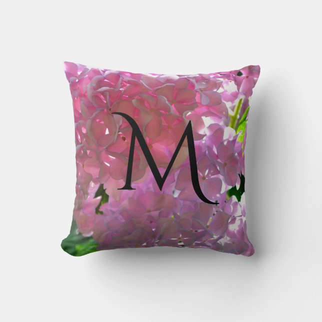 Elegant pink boho florals flowers hydrangeas throw pillow (Front)