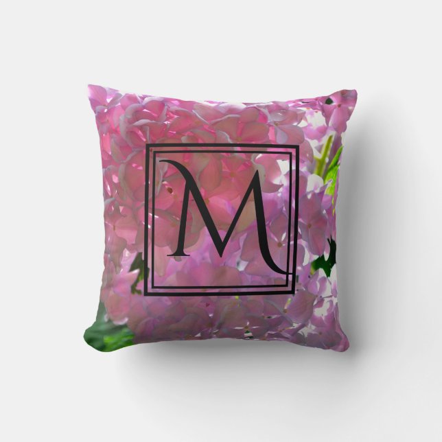 Elegant pink boho florals flowers hydrangeas throw pillow (Front)