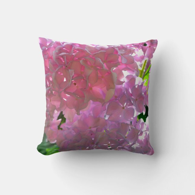 Elegant pink boho florals flowers hydrangeas throw pillow (Front)