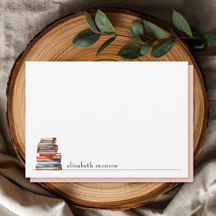 Elegant Pink Book Lover's Personalized Note Card