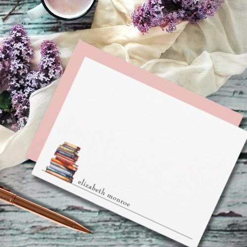 Elegant Pink Book Lovers Personalized Note Card