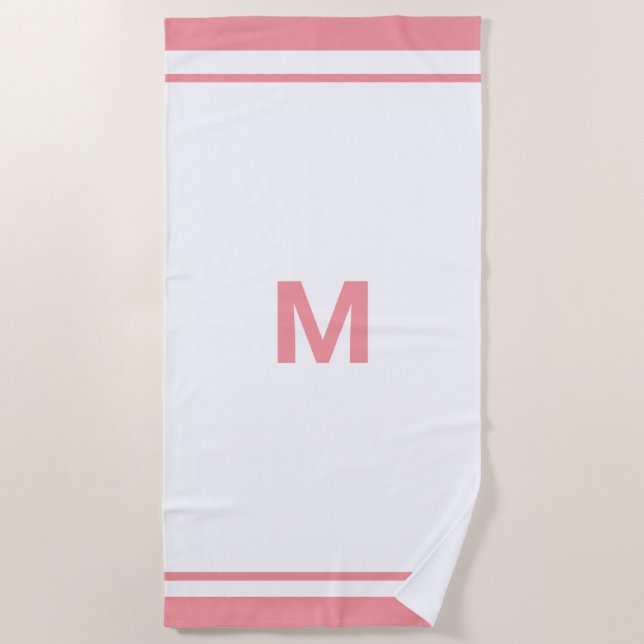 Elegant Pink Border Script Monogram Letter  Beach Towel (Front)