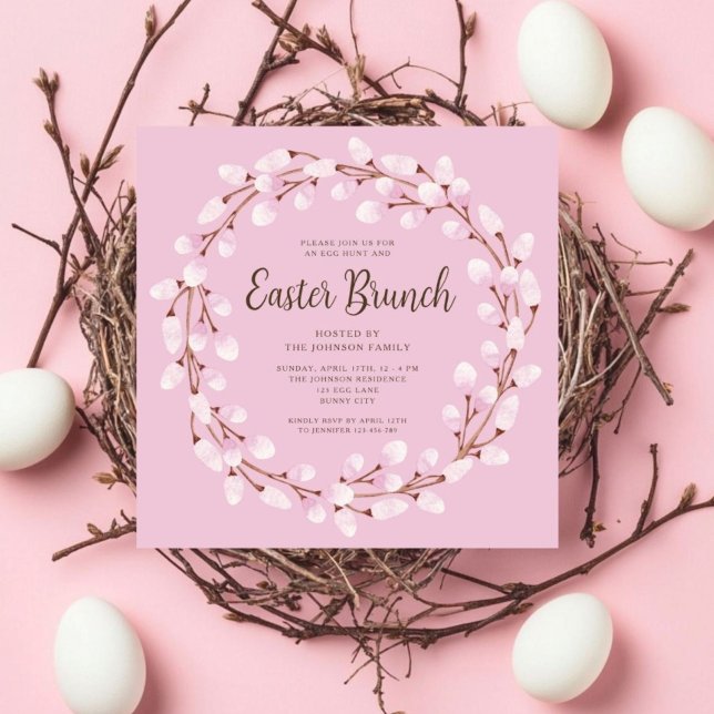 Elegant Pink Botanical Easter Brunch Invitation (Elegant Pink Botanical Easter Brunch Invitation)