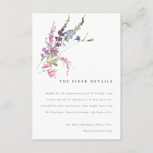 Elegant Pink Botanical Floral Wedding Details Enclosure Card