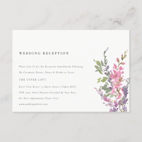 Elegant Pink Botanical Floral Wedding Reception Enclosure Card