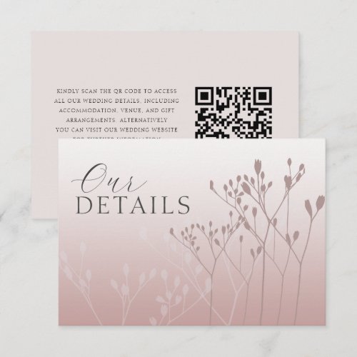 Elegant Pink Botanical QR Code Wedding Details Enclosure Card