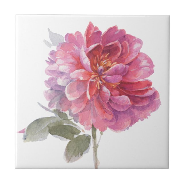 Elegant Pink Botanical Watercolor Ceramic Tile (Front)