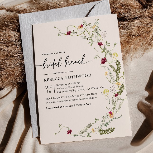 Elegant Pink Botanical Wildflower Bridal Brunch Invitation (Creator Uploaded)