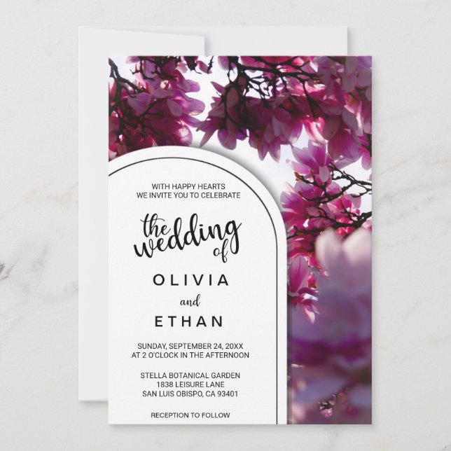 Elegant Pink Bougainvillea Rustic Floral Wedding Invitation (Front)