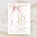 Elegant Pink Bow 18th Birthday Invitation<br><div class="desc">Elegant pink bow 18th birthday invitation. Feminine design in blush pink and gold. Features trendy watercolor coquette bow,  and modern typography font. Perfect for an elegant style women's bday celebration. Personalize with your own details. Printed Zazzle invitations or instant download digital printable template.</div>