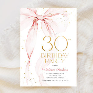 Elegant Pink Bow 30th Birthday Invitation