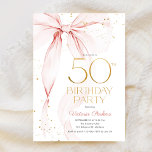 Elegant Pink Bow 50th Birthday Invitation<br><div class="desc">Elegant pink bow 50th birthday invitation. Feminine design in blush pink and gold. Features trendy watercolor coquette bow,  and modern typography font. Perfect for an elegant style women's bday celebration. Personalize with your own details. Printed Zazzle invitations or instant download digital printable template.</div>