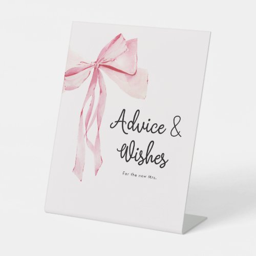 Elegant Pink Bow Advice  Wishes Bridal Shower Pedestal Sign